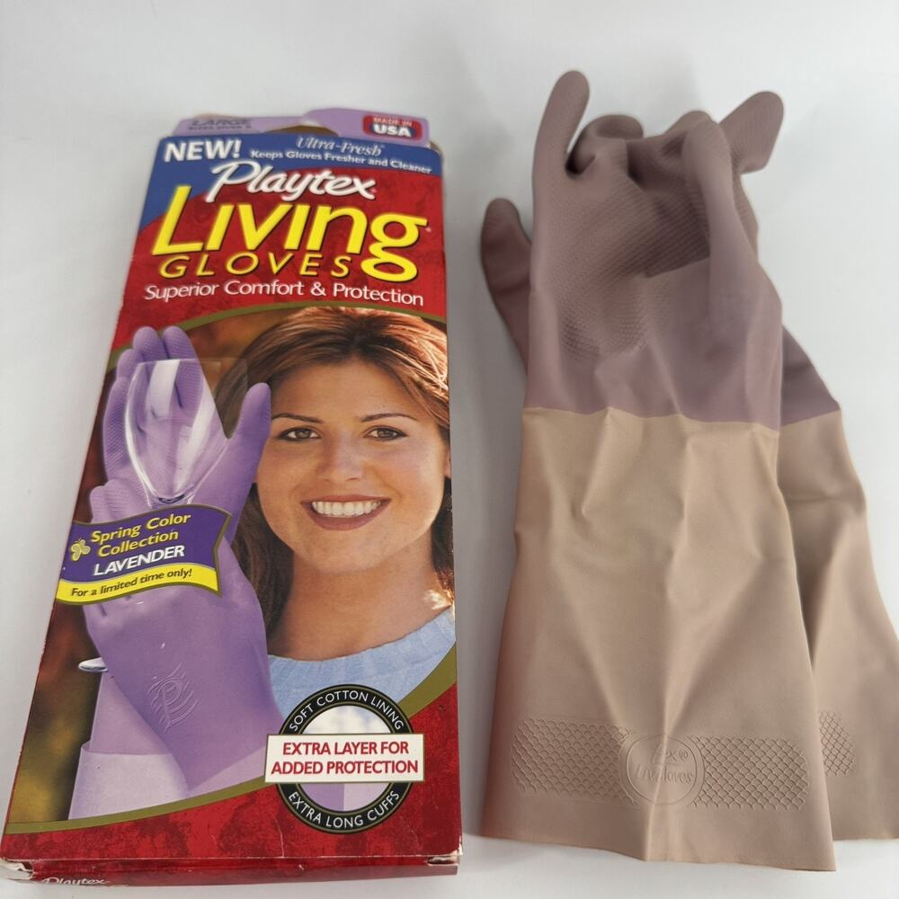 Playtex Living Gloves Lavender Spring Collection Extra Long Cuffs Size:Large